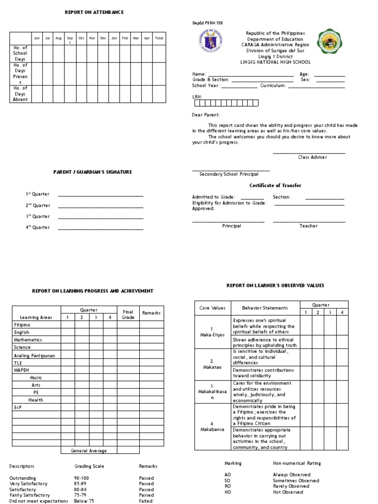 HUMSS Report Card and Attendance Summary | PDF | Curriculum | Value ...