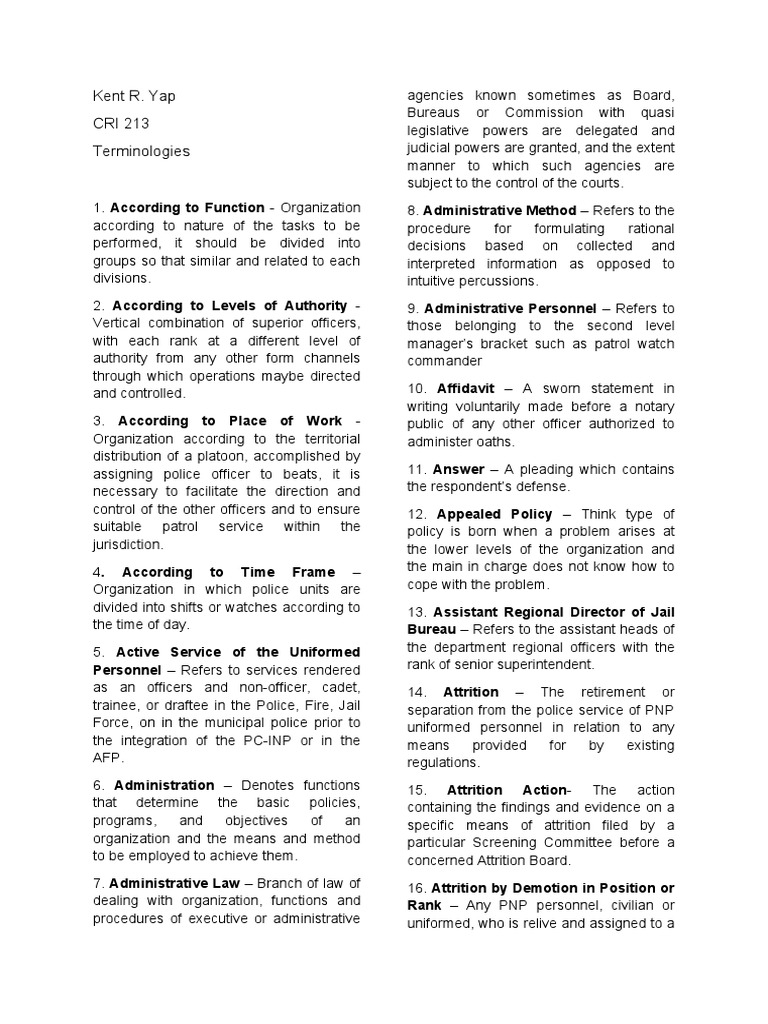 Police Terminologies and Definitions | PDF | Inspector | Police Officer