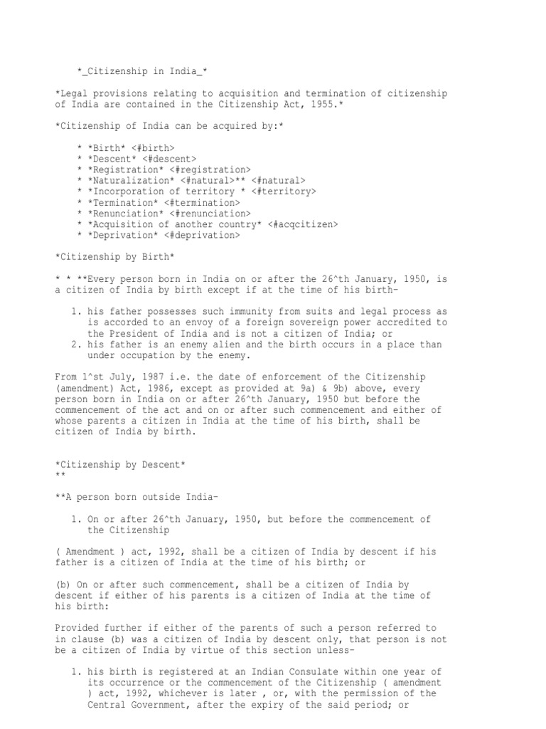Indian Citizenship Act 1955 | PDF | Naturalization | Citizenship