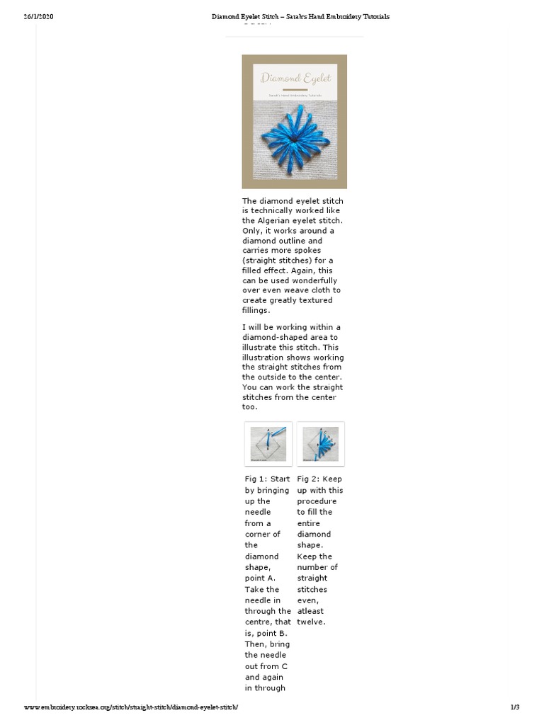 Diamond Eyelet Stitch Sarah's Hand Embroidery Tutorials PDF