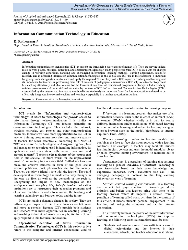 Information Communication Technology in Education | PDF | Educational ...