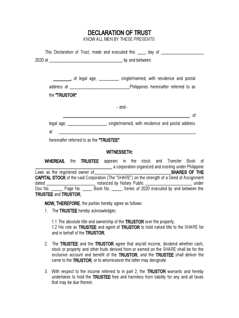 Declaration of Trust | PDF | Trustee | Trust Law