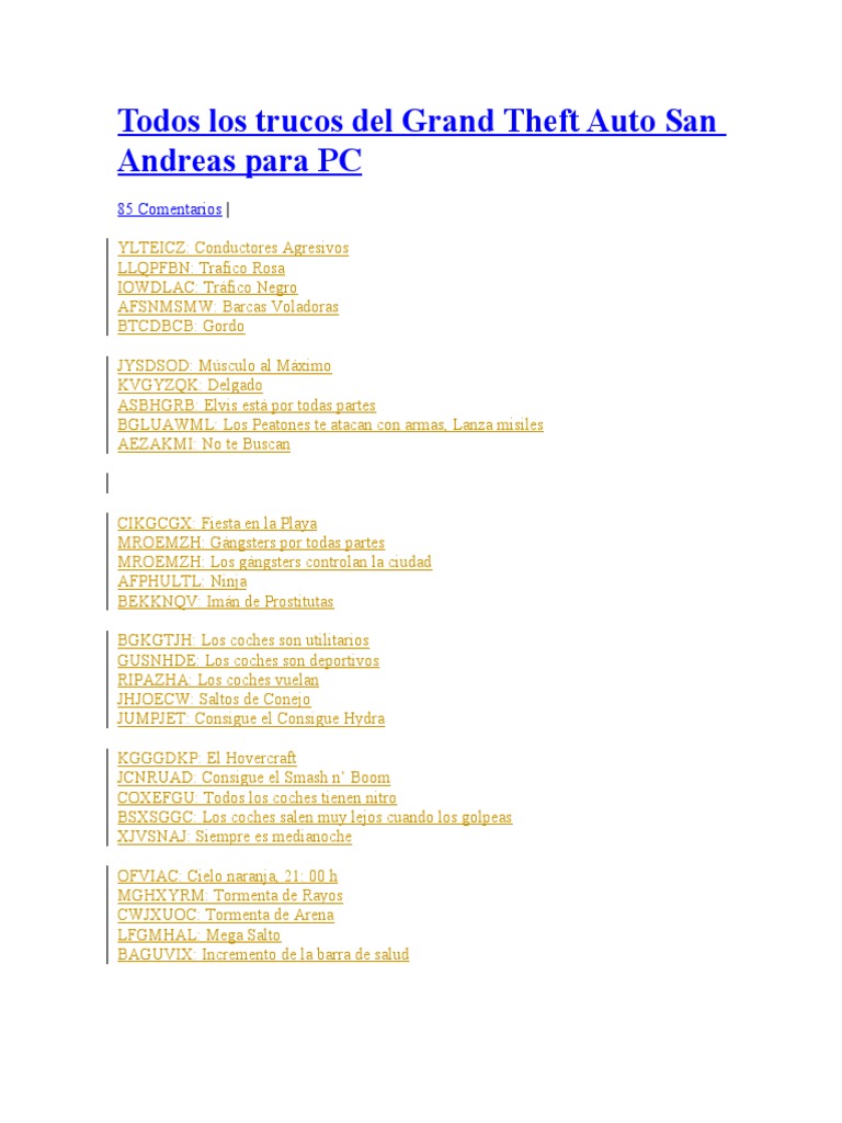Trucos de GTA San Andreas para PC | PDF | Tanques