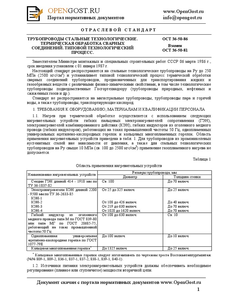 ОСТ 36-50-86 Трубопроводы Стальные Технологические. Термическая.