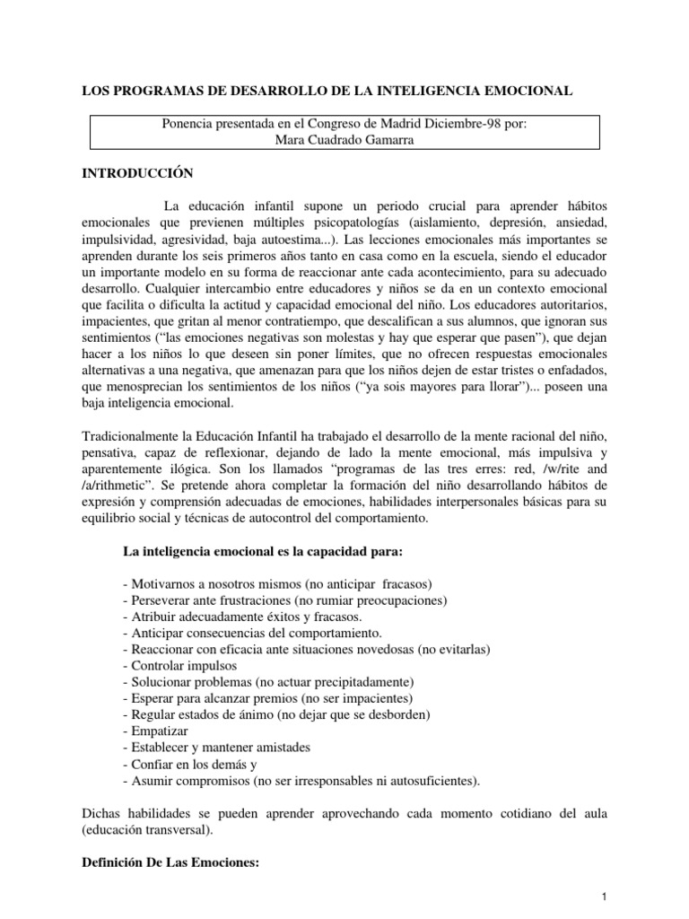 Desarrollo de la Inteligencia Emocional Infantil | PDF | Las emociones ...