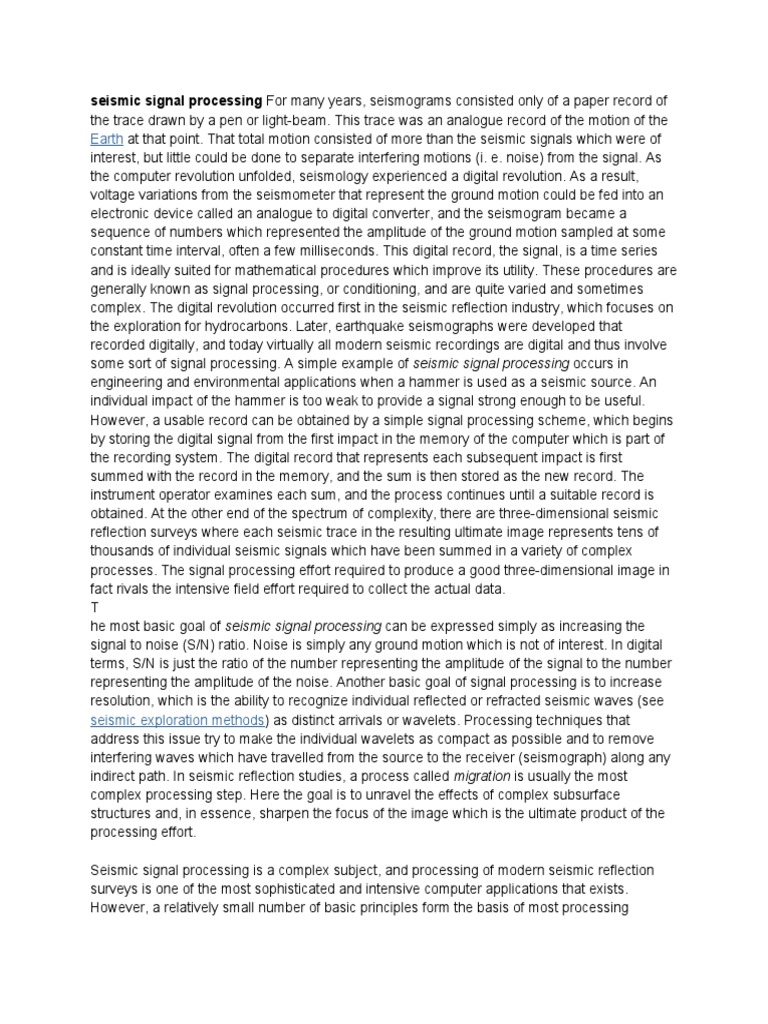 Seismic Signal Processing Techniques | PDF | Reflection Seismology | Waves