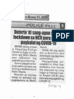 Police Files, Mar. 11, 2020, Duterte Di Sang-Ayon Sa Pag-Lackdown Sa NCR para Iwas Sa Pagkalat NG COVID-19 PDF