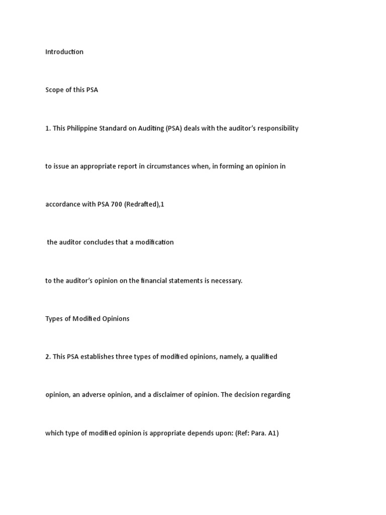 Psa 705 Notes and Summary | PDF | Financial Audit | Accounting