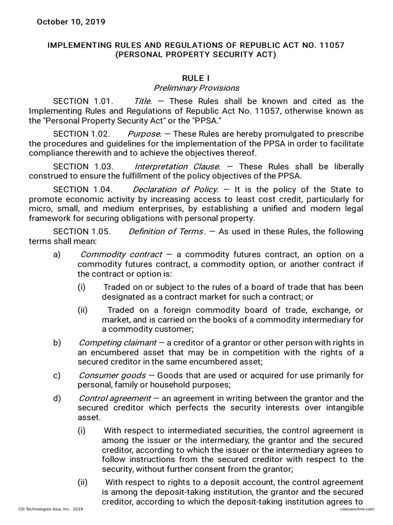 Irr personal property security act ppsa pdf security interest