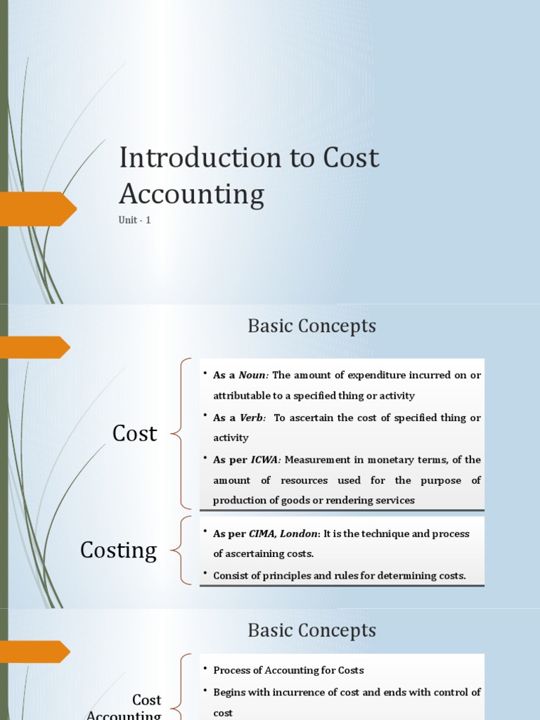 Unit 1 - Introduction To Cost Accounting | PDF | Cost Accounting |  Financial Accounting