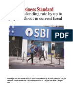 SBI Lowers Lending Rate by Up To 15 Bps 10th Cut in Current Fiscal