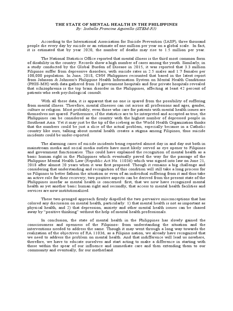 The State of Mental Health in The Philippines | PDF | Mental Disorder