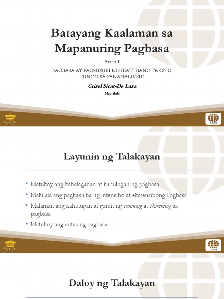 Fil 11 B Mga Batayan Sa Mapanuring Pagbasa 1 Pdf