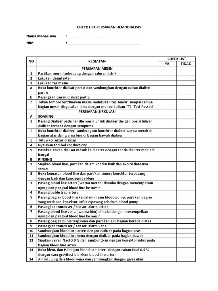 Check List Persiapan Hemodialisis PDF