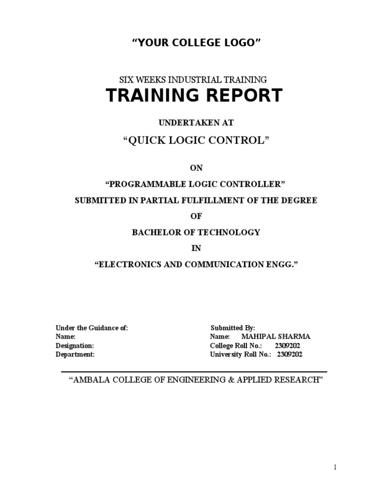 PLC Training Report by Mahipal Sharma | PDF | Programmable Logic ...