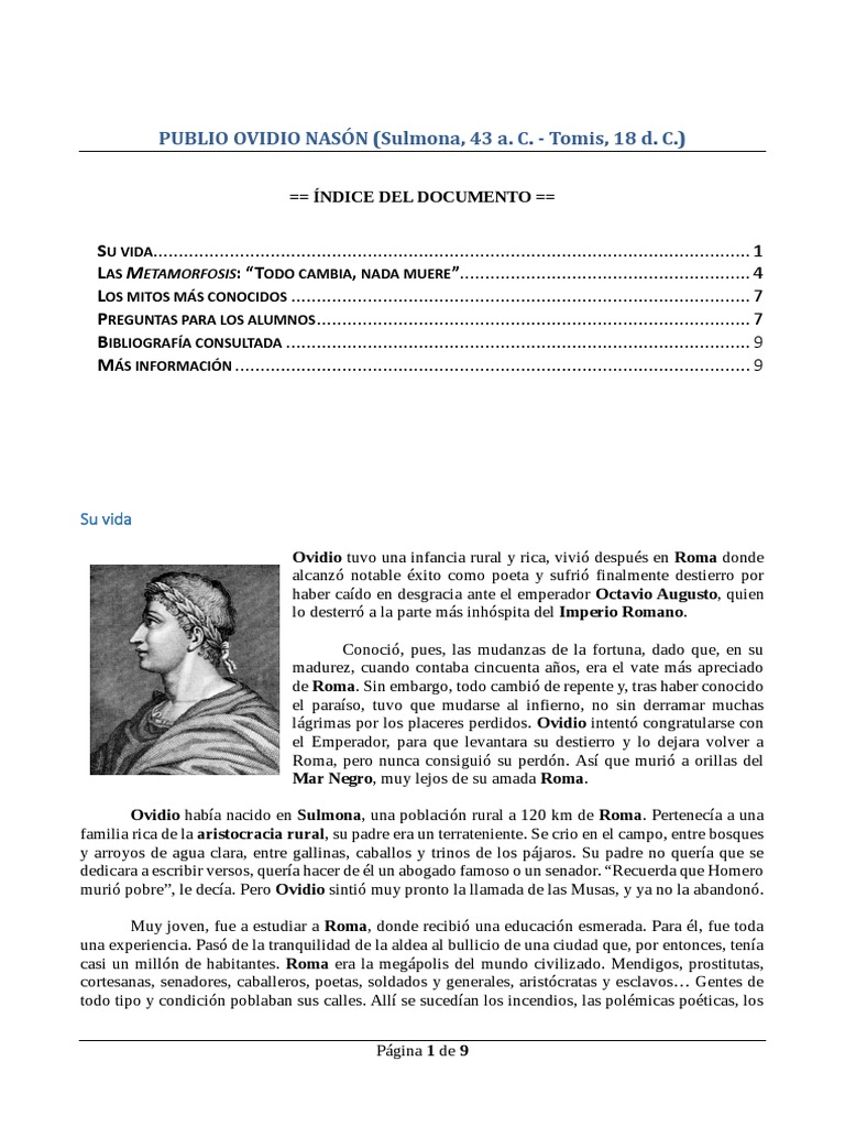 Ovidio: Vida y Destierro en Roma | PDF | Ovidio | Mitología griega