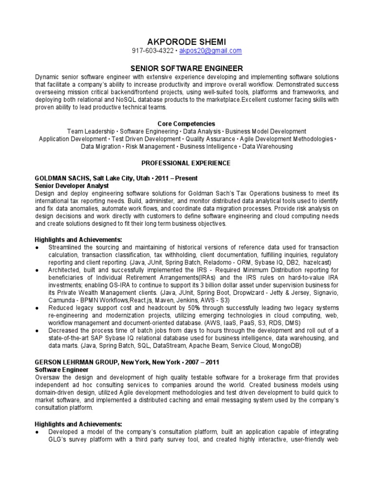 Senior Software Engineer Resume | PDF | Web Application | Programmer