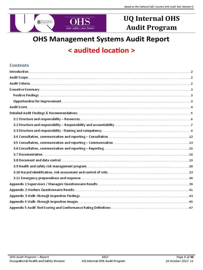 OHS Management Systems Audit Report | PDF | Occupational Safety And ...