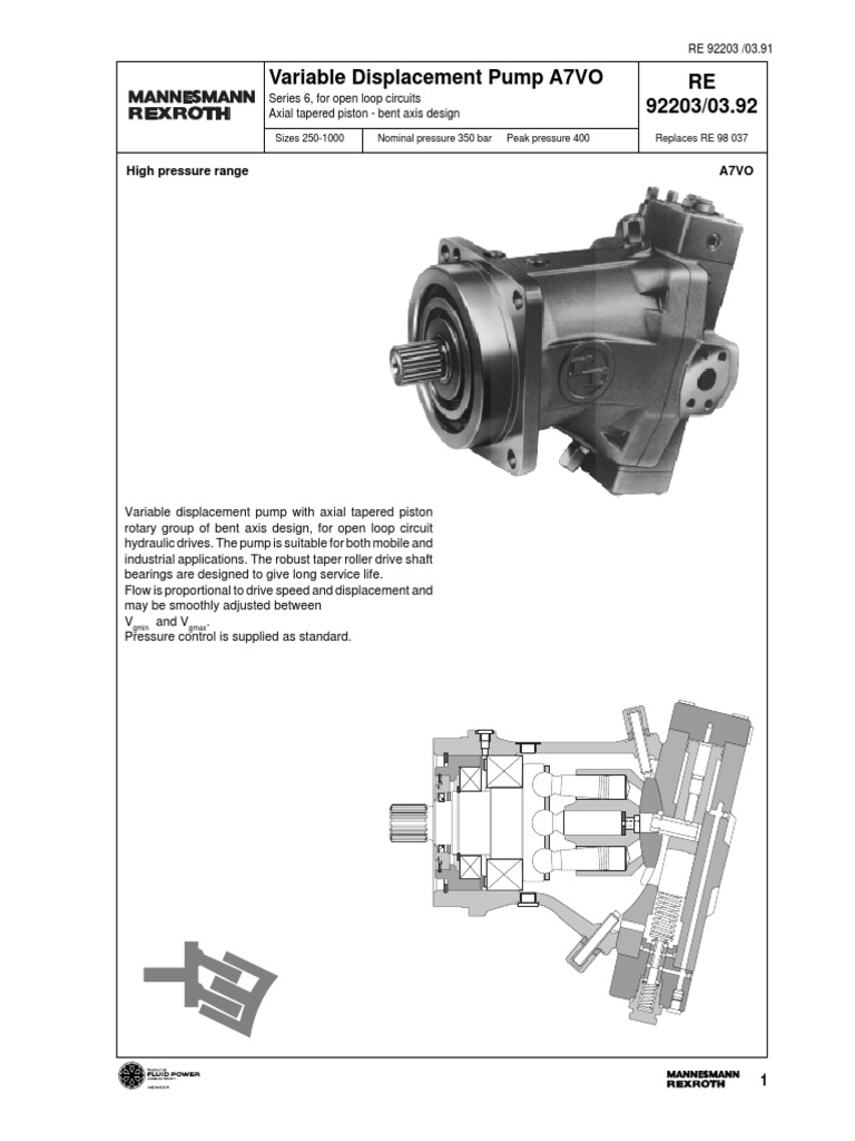 Bomba Rexroth A7vo PDF | PDF | Bearing (Mechanical) | Pump