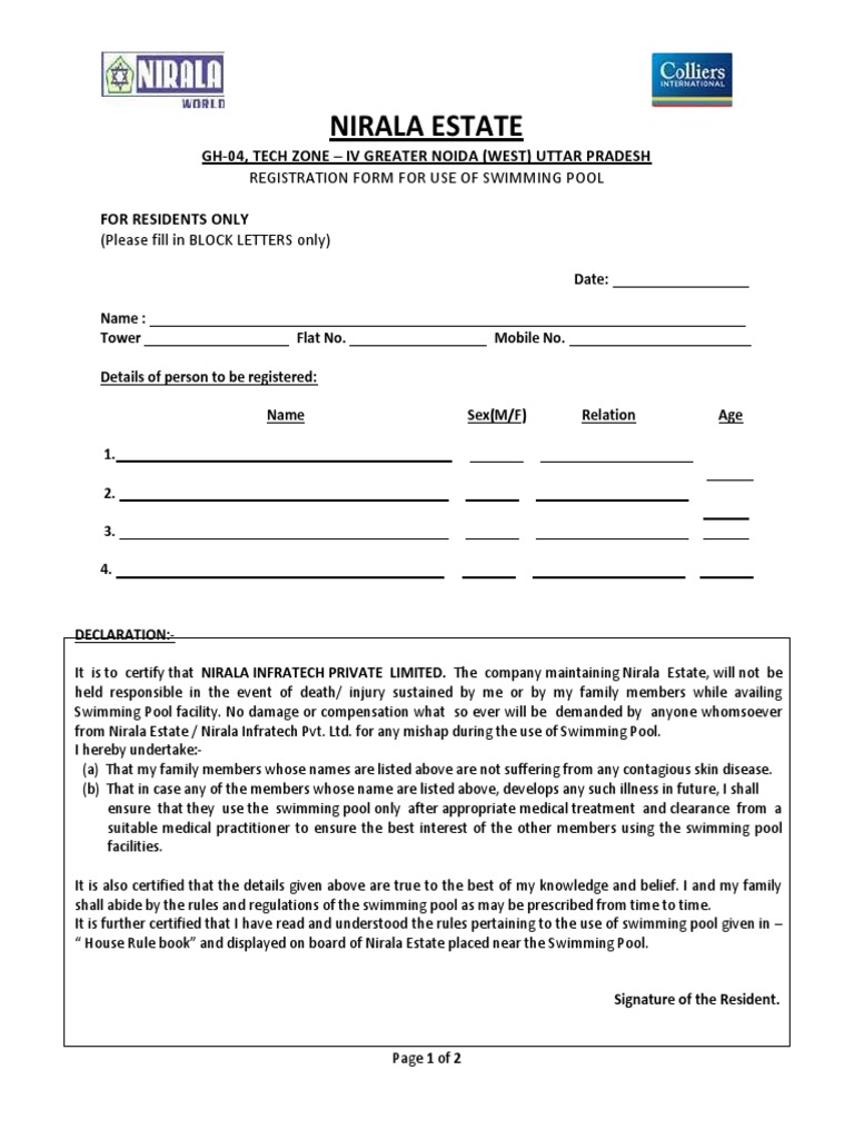 Swimming Pool Registration Form | PDF | Government