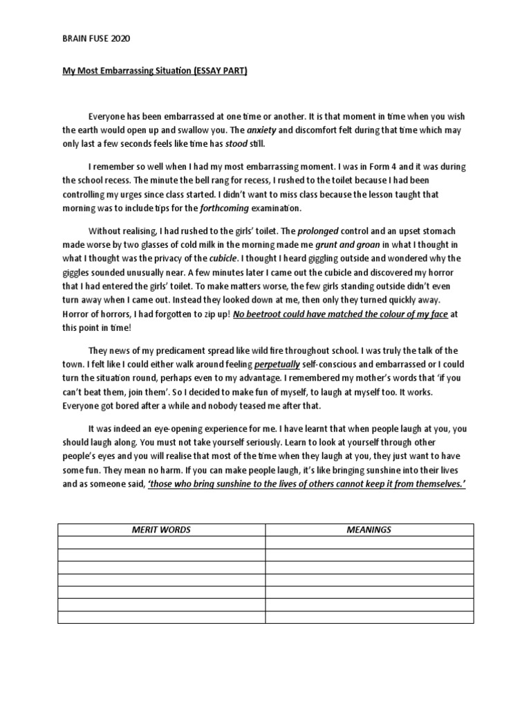 My Most Embarrassing Situation Pdf