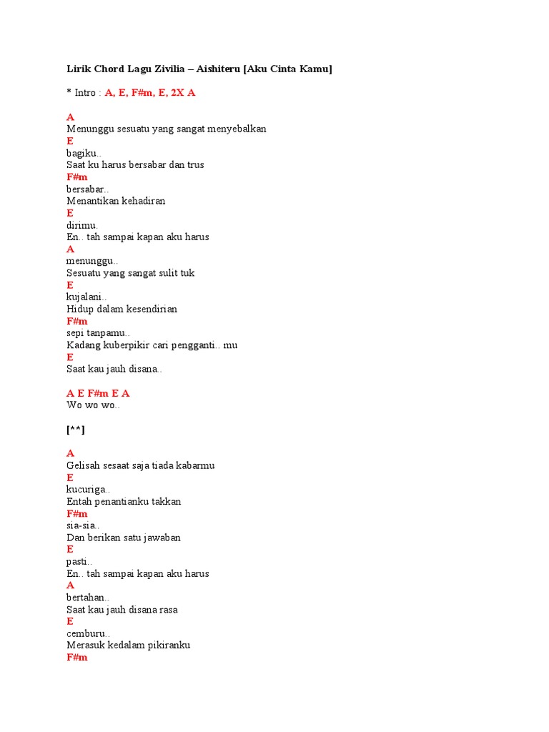 Lirik Chord Lagu Zivilia