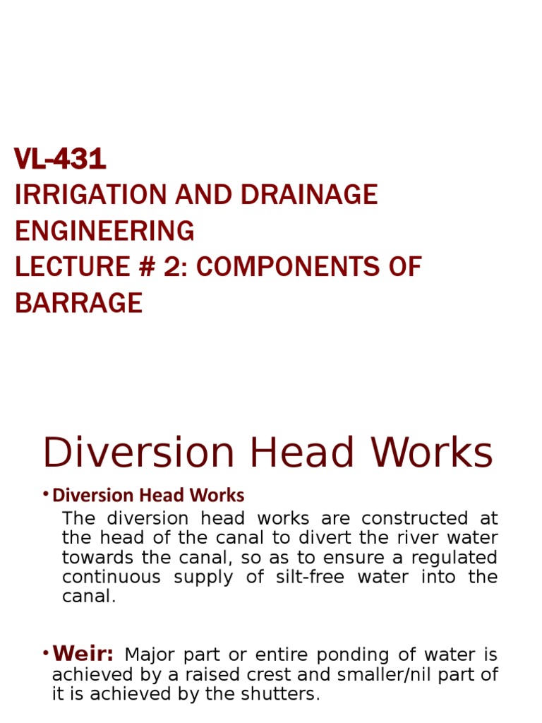 Components of Barrage in Irrigation | PDF | River | Civil Engineering