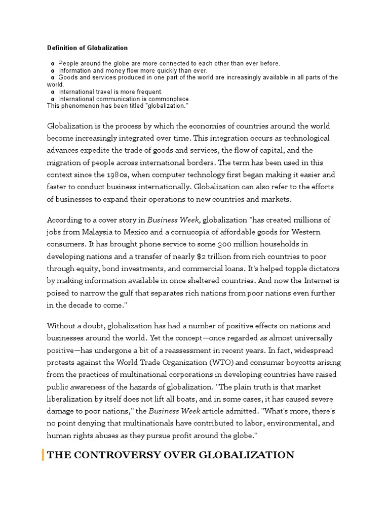Definition of Globalization | PDF | Globalization | Data Transmission