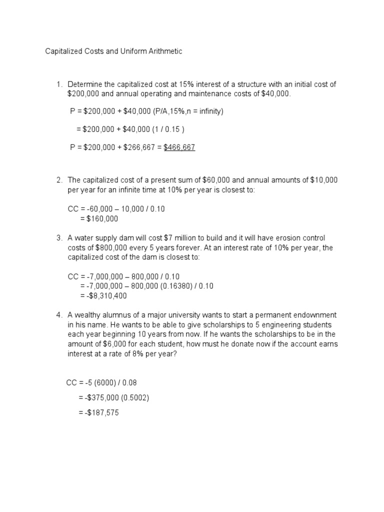 Capitalized Costs and Uniform Arithmetic PDF Interest Teaching