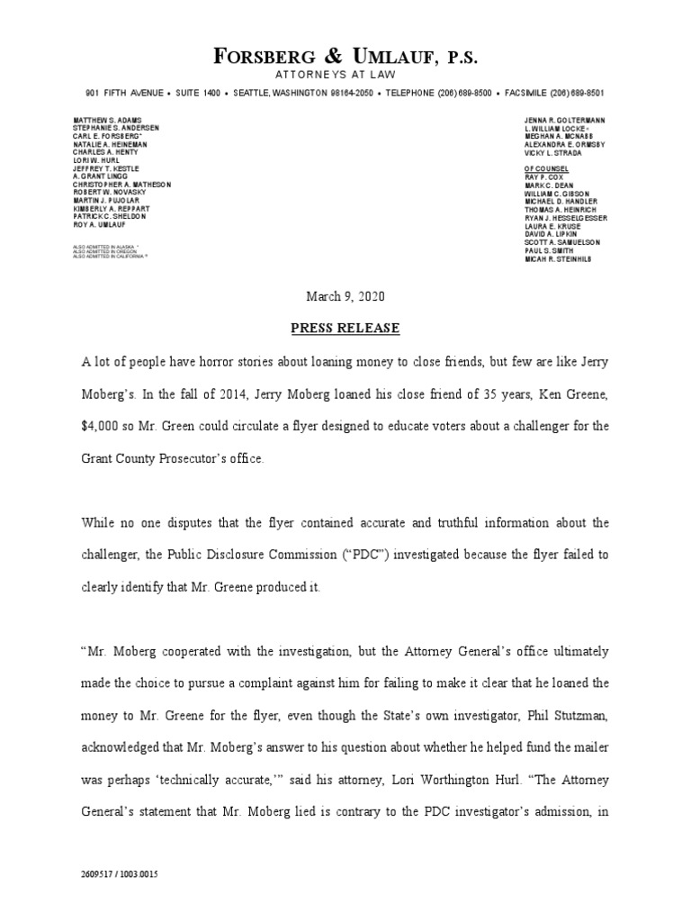 Forsberg & Umlauf Press Release PDF Lawsuit Lawyer
