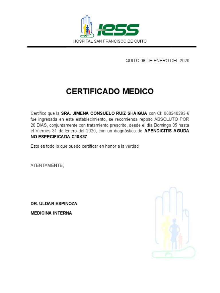 Certificado Médico IESS de Reposo | PDF | Cocina, comidas y vino ...