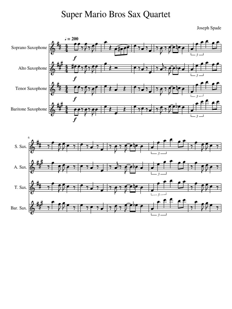 Super Mario Bros Sax Quartet Music | PDF | Popular Music | Jazz