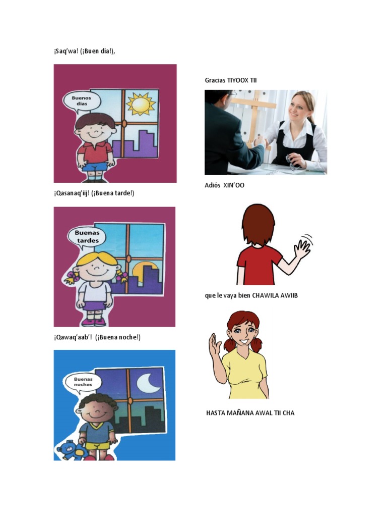 Buenos Dias Buenas Tardes Saludos Cortesia en Poqomam | PDF, image size:768x1024
