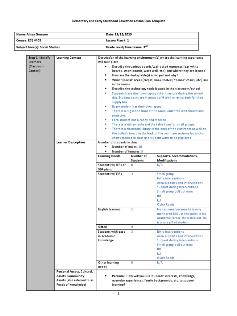 3rd Grade Social Studies Lesson Plan | PDF | Educational Assessment ...