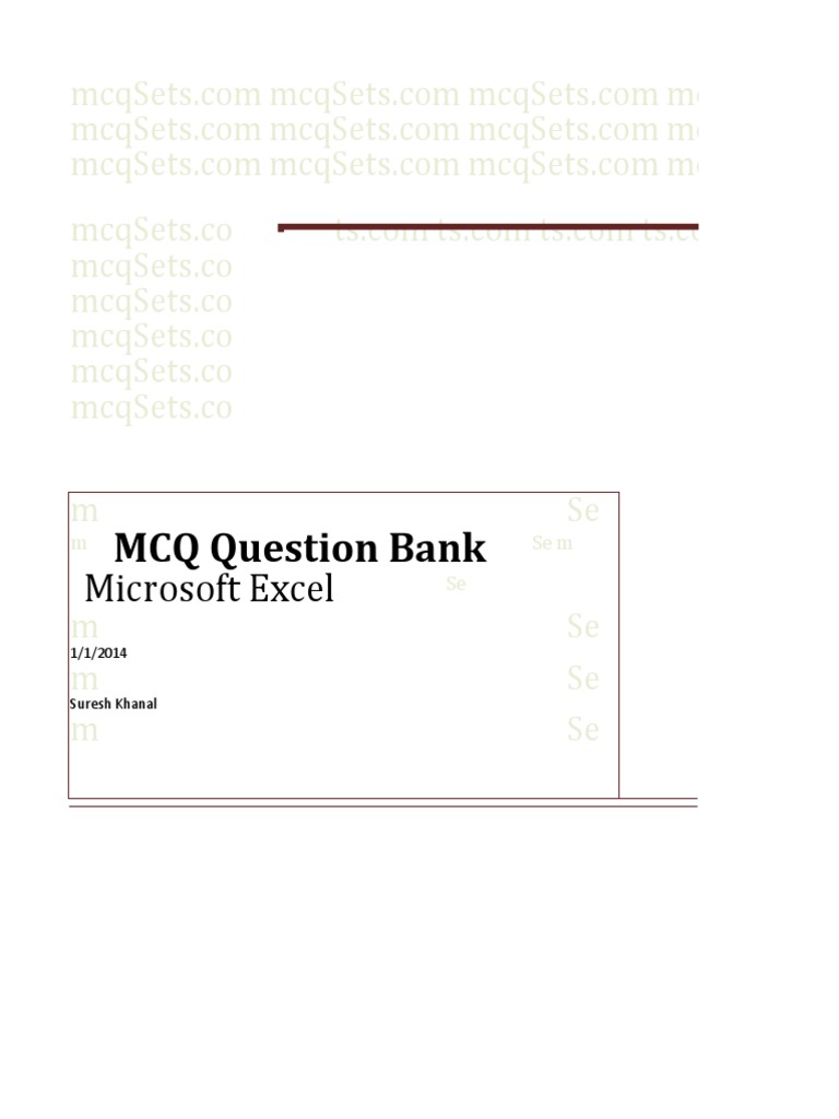 Excel MCQ Question Bank | PDF | Microsoft Excel | Worksheet