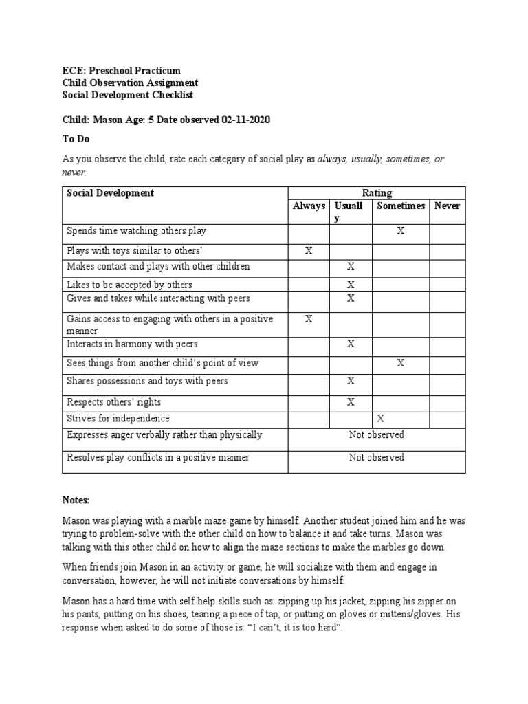 Mason's Preschool Social Development Assessment | PDF | Interpersonal ...