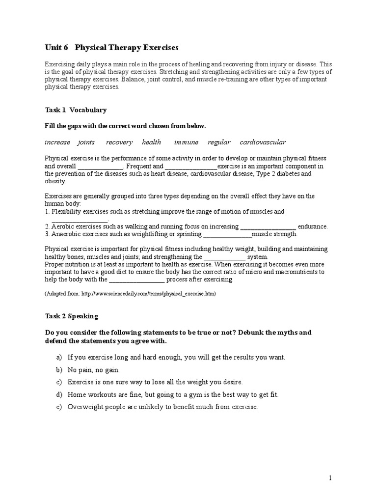 Unit 6 Physical Therapy Exercise PDF Physical Fitness Medical