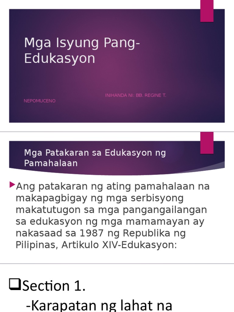 Mga Isyung Pang Edukasyon  PDF
