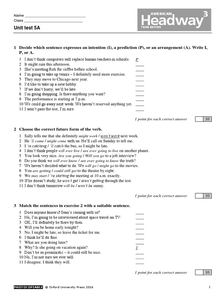 AHW3e - Level 03 - Unit Test 5A | PDF | Adjective | Syntax