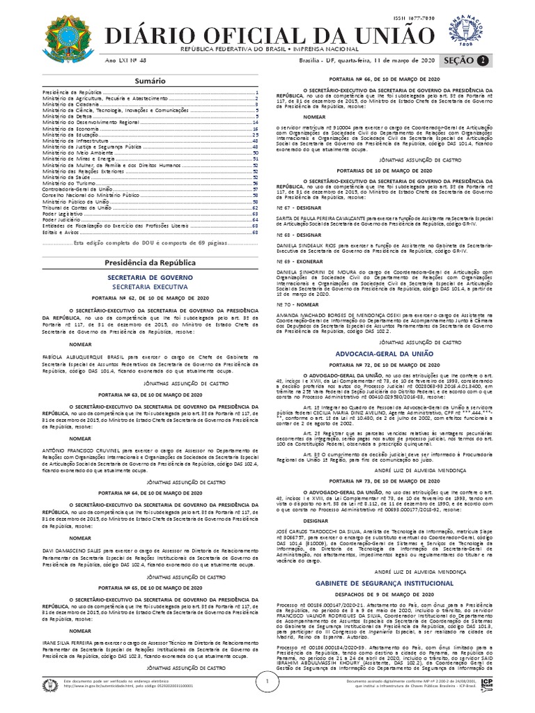 Diário Oficial Da União (DOU) Ano LXI # - 48, Quarta-Feira, 11 de Março ...