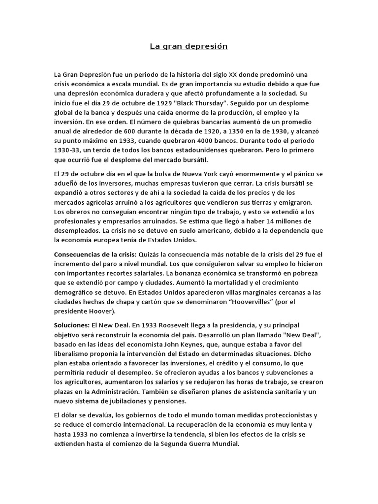 Impacto y soluciones de la Gran Depresión | PDF | Gran depresion ...