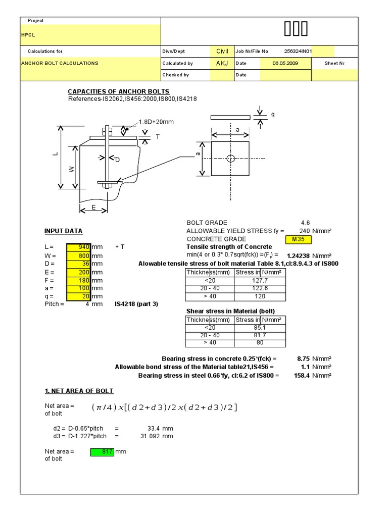 Anchor Bolt Calculations Download Free PDF Screw Strength Of