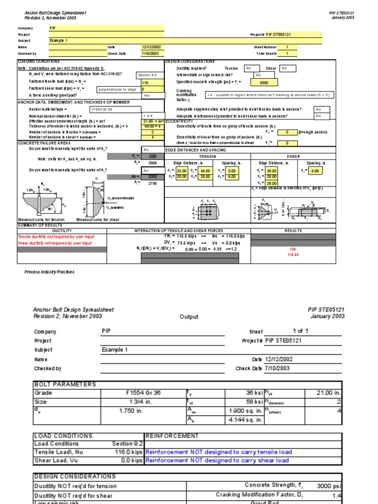 Anchor Bolt Design Spreadsheet Guide | PDF | Strength Of Materials ...