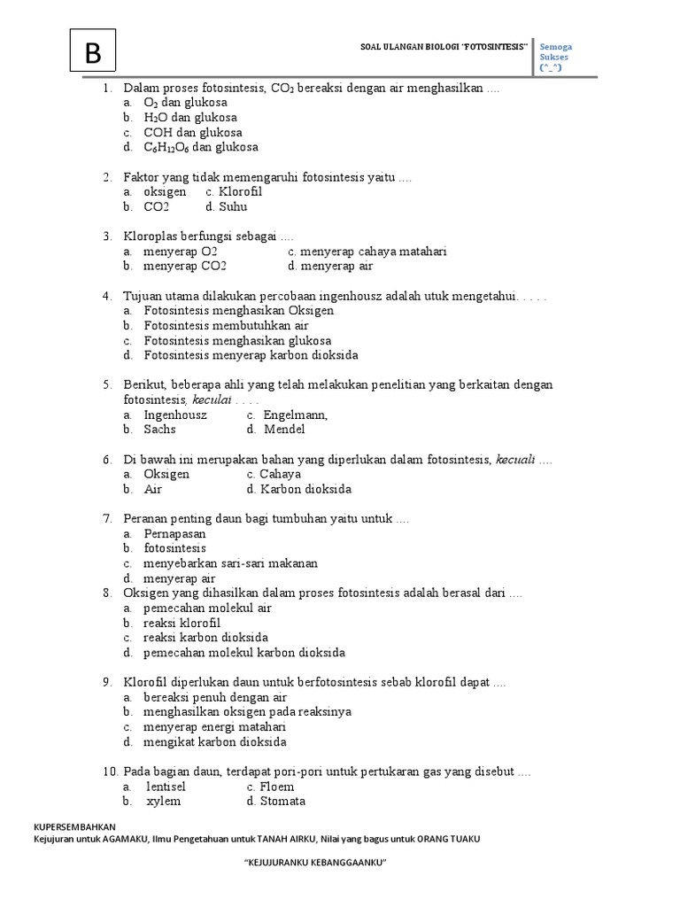 Soal Ulangan Bio B Docx