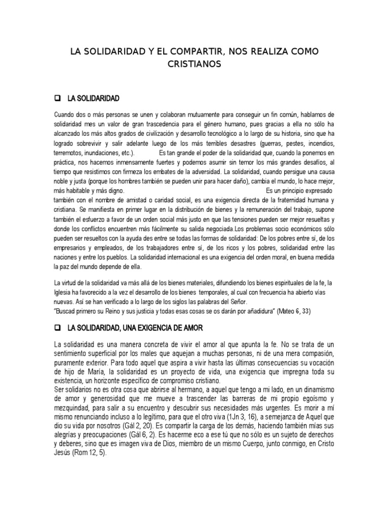 La Solidaridad como Valor Cristiano | PDF | María, madre de Jesús | Amor