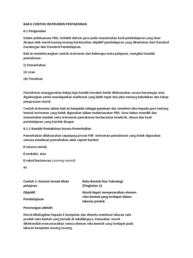 Contoh Instrumen Pentaksiran Pbd Pdf