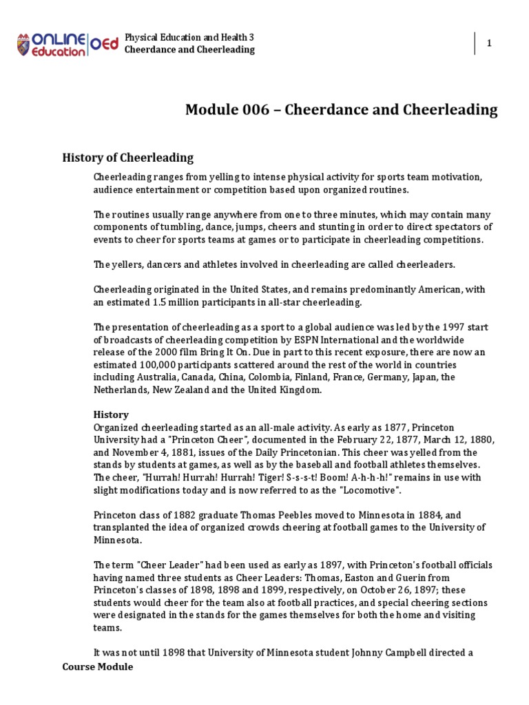Lesson 6 Cheerdance and Cheerleading PDF Cheerleading Gymnastics