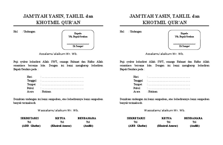 UNDANGAN KHOTMIL QUR'AN Kosongan | PDF