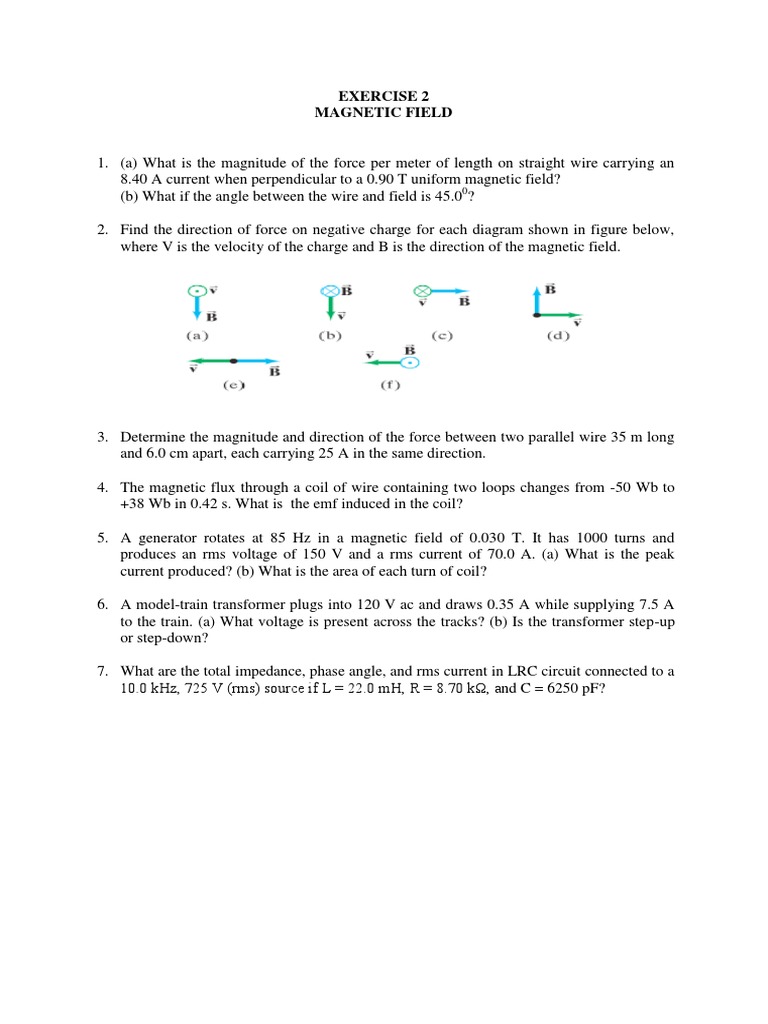 Magnetic Field Exercises and Calculations | PDF | Science & Mathematics ...