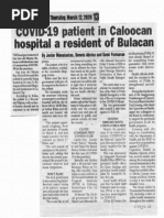 Peoples Journal, Mar. 12, 2020, COVID-19 patient in Caloocan hospital a resident of Bulacan.pdf
